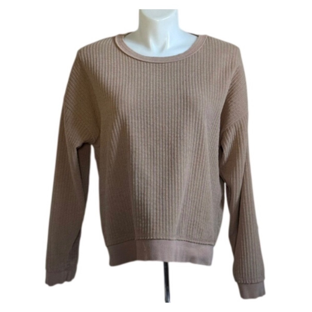 New In Women Taupe Brown Ribbed Knit Long Sleeve Crew Neck Oversized Size L